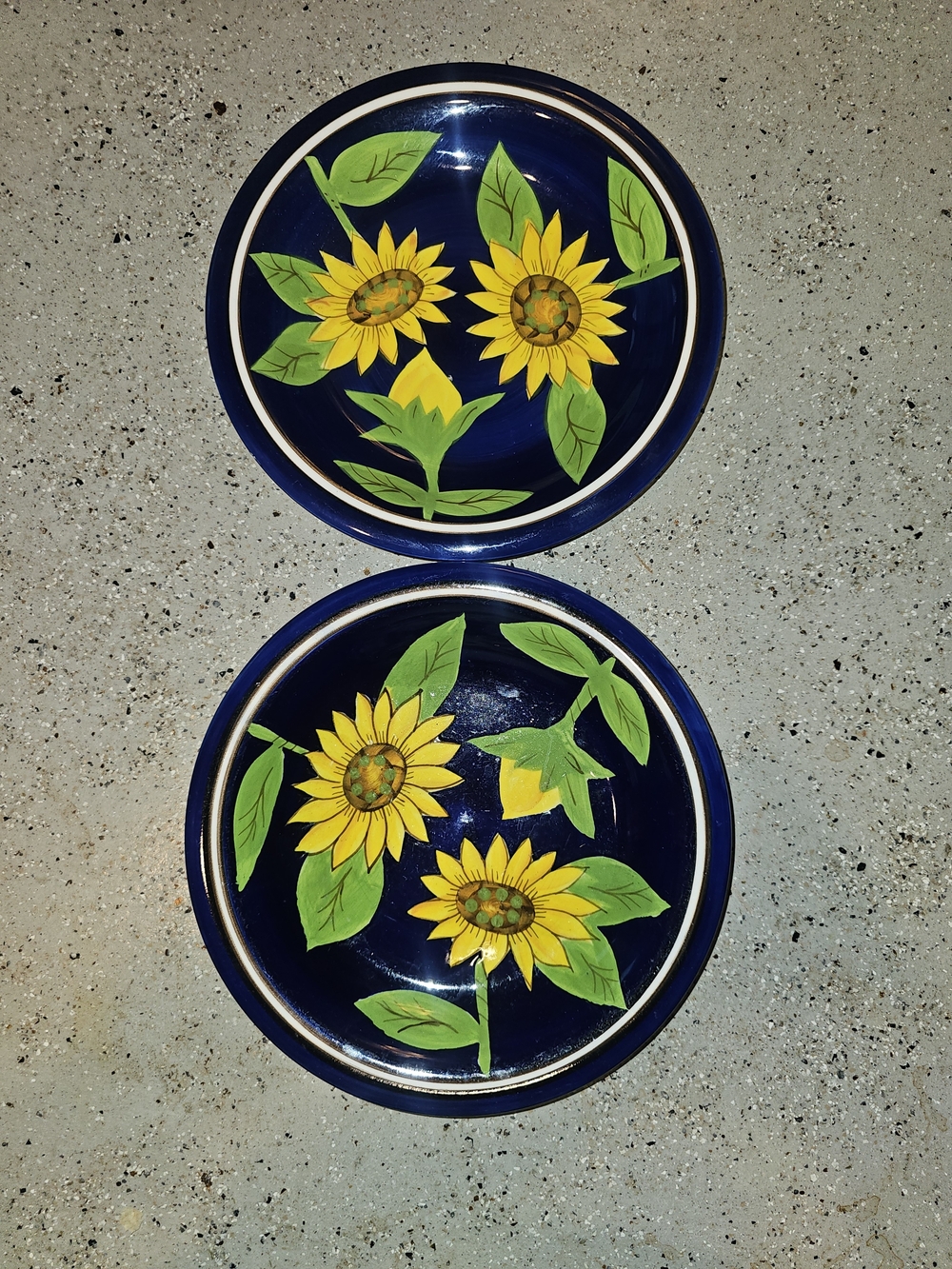 Gibson Blue Ceramic Plates with Yellow Sunflower Motif